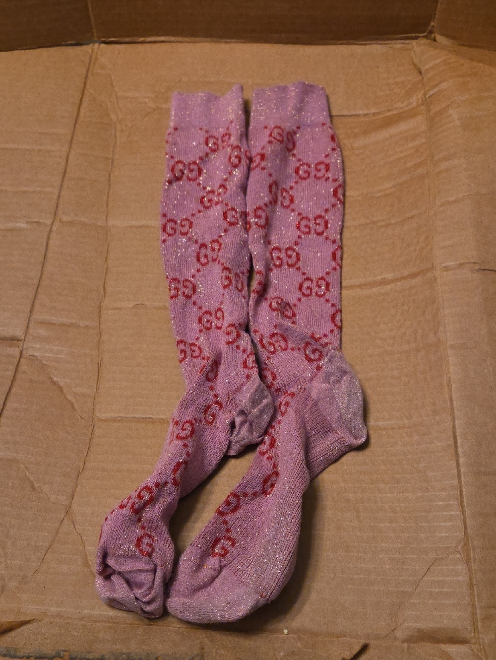 Gucci Pink Glitter Logo Knee-High Socks